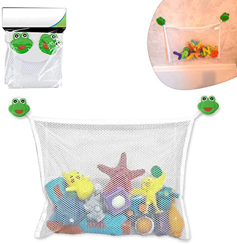Sac de rangement pour jouets de bain en forme de grenouille - Résistant à la moisissure - Filet de 45 cm - Ventouses puissantes - Garde les jouets de bain des enfants au sec et exempts de bactéries