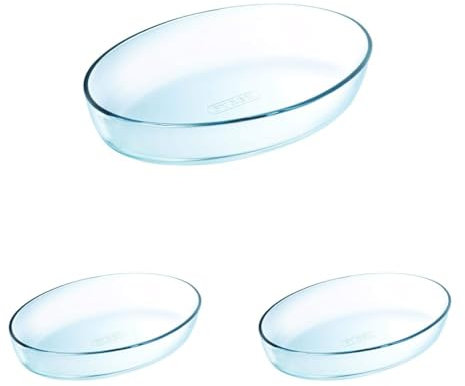 Pyrex - Essentials - Plat à Four Ovale en Verre Transparent 21x13 cm (Lot de 3)