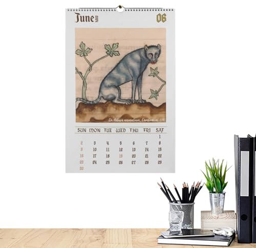 Ugly Medieval Cat Kalender 2024 - Mittelalterliche Katze Wandkalender | Lustige mittelalterliche Katzenmalerei Wandkalender - Heimdekorationen Katzenkalender für Wohnzimmer, Schlafzimmer,