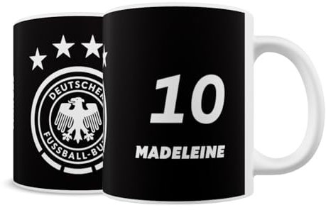 DFB Fanartikel Tasse mit Name personalisiert I Kaffeetasse für Fans der Nationalmannschaft (0,3l) mit DFB Logo I Geschenk für Fußballfans (Porzellan, Logo Schwarz Weiss)