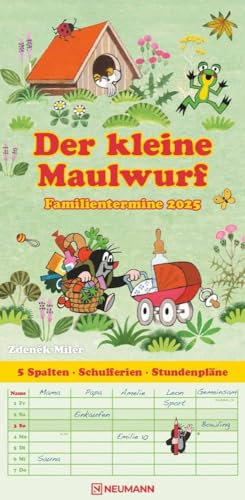 Der kleine Maulwurf - Familienplaner 2025 - Neumann-Verlag - Familienkalender mit 5 Spalten und bezaubernden Illustrationen - Monatsplaner - 22 cm x 45 cm