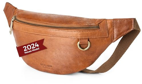 Berliner Bags Vintage Bauchtasche Turin, Gürteltasche aus Leder, mit verstellbarem Gurt und YKK Reißverschlüsse, Wasserabweisend für Herren - Braun