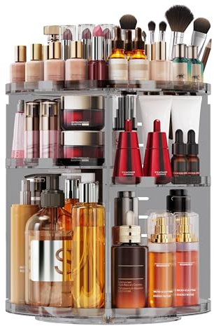 Auxmir Make Up Organizer mit 9 Einstellbaren Stufen, 360° Drehbar Schminktisch Kosmetik Organizer, Extra Größer Verbessert Schmink Organizer Skincare für Dresser Schlafzimmer Badezimmer, Grau