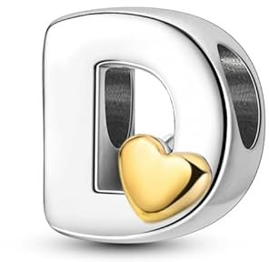 KUNSIR Charm Anhänger Damen Buchstabe D für Armband 925 Sterling Silber Charms Beads passend für Pandora Armband und Halskette, Kompatibel mit Europäischen Armbänder für Frauen Mädchen