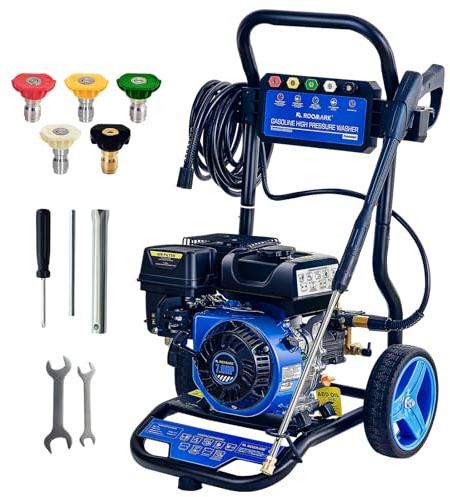 Roomark Idropulitrice professionale,max.248 bar pressione di lavoro, 590L/h, 210cc Gas Idropulitrice ad alta pressione commerciale con 8M Tubo flessibile & 5 ugelli,per giardino,cortile,veicolo