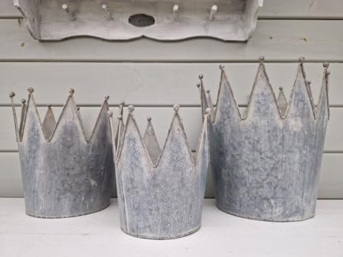 Arinosa Blumenkübel Krone Übertopf 3er Set Metalls Shabby Vintage