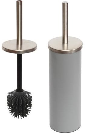 Yucong Standing Toilet Brush and Holder with Detachable Silicone Soft Brush Head | Stainless Steel Lid Handle & Anti-Slip Base | Commercial-Grade Bathroom Cleaner for Hotel/Home Use (Grey)