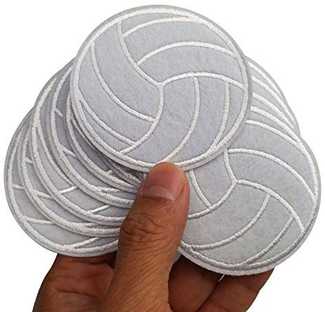 6,3 x 6,6 cm 12 Stück weiße Volleyball-Aufnäher zum Aufbügeln oder Aufnähen, bestickte Aufnäher für Sport, Mütze, Maschine, Stickerei, Nähen, Handwerk