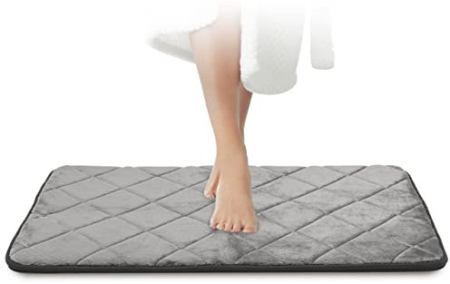 JAWAonline Badezimmerteppich Grau - Pflegeleichte Badematte Memoryschaum - Extrem Saugfähiger Badteppich - Badvorleger rutschfest - Waschbarer Bad Teppich Badezimmer - Duschvorleger 50x80cm