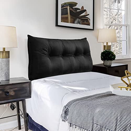 VERCART Couchkissen Groß Dekokissen Kopfteil Gepolstert Rückenlehne Rückenkissen, Langes Sofakissen XXL Lesekissen Lendenkissen Bett Wandkissen Stützkissen für Tagesbett Couch Schwarz 120cm
