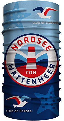 Club of Heroes Nordsee Wattenmeer Bandana, nahtloses Multifunktionstuch 25 x 50 cm aus weicher Mikrofaser/atmungsaktiv Schlauchschal Halstuch Schal Tuch/Reise Reiseführer Meer Küste