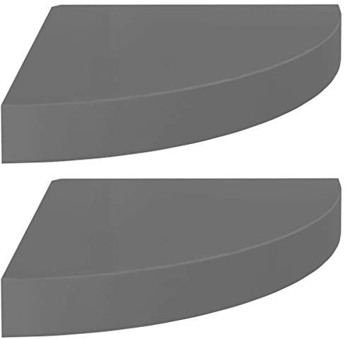 vidaXL 2X Eckregal Schweberegal Wandregal Bücherregal CD DVD Regal Wandboard Hängeregal Wand Dekoregal Hochglanz-Grau 25x25x3,8cm MDF