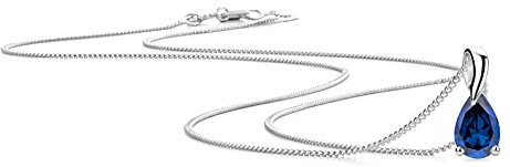 Orovi Schmuck Damen Halskette Weißgold mit Tropfen Kettenanhänger Edelstein/Geburtsstein September blauer Saphir Kette aus 9 Karat (375) Gold