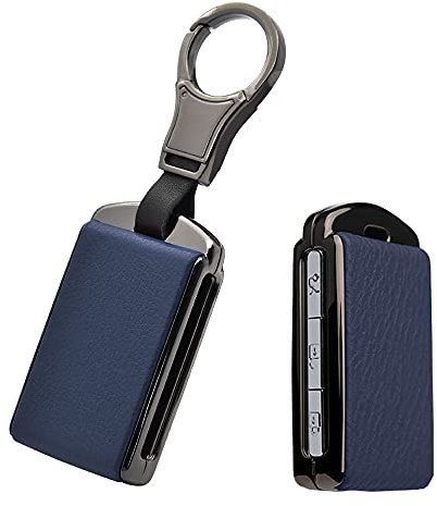 HIBEYO Smart Autoschlüssel Hülle passt für Volvo Cover Leder Schutzhülle Schlüsselhülle für Volvo C30 S60 S80 S90 V60 V70 V90 XC40 XC60 XC70 XC90 S60L T5 T6 T8 schlüsselbox Etui-Schwarz Blau