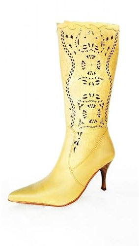 Matador 502990 - Stivali in pelle traforati al laser, colore beige, tacco sottile da 9 cm, beige, 40 EU