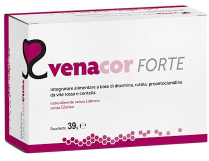 Venacor Forte 30 Compresse – Integratore per Gambe Leggere, Contro Gonfiore e Pesantezza – Con Diosmina, Centella Asiatica e Vite Rossa per il Microcircolo, Senza Glutine