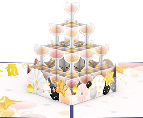 Lovepop® Silvester Party 3D Pop-Up Karte Neujahr & Einladung mit Champagner-Gläsern für Sie, Ihn, Freunde, Kollegen, Familie | mit Versteckfach für Geldgeschenke & ausziehbare Notizkarte