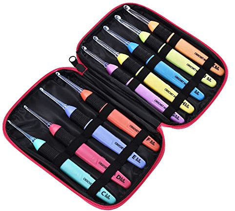 VOANZO 9-teiliges beleuchtetes Häkelnadel-Set mit Etui, LED-Licht, Häkelnadeln, Bastelgarn, Stricknadeln, bequeme glatte Häkelnadeln