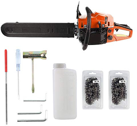 Tronçonneuse à essence avec moteur 2 temps, bois jardin démarrage rapide système antivibrant,2 chaînes (58CC 50CM)