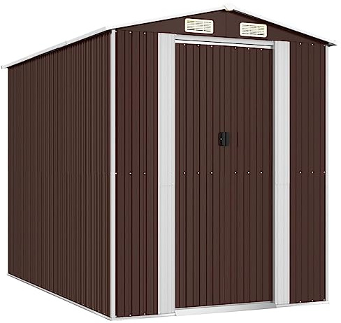 'vidaXL Dark Brown Galvanised Steel Garden Shed - Versatile Outdoor Storage Solution for Garden Tools, Pool Equipment and Toys