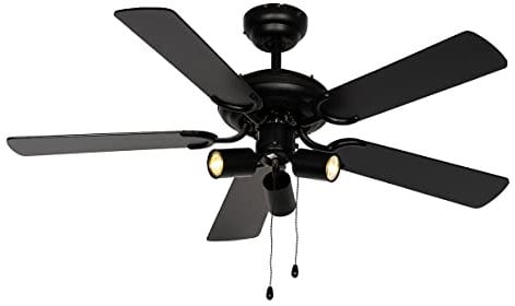 Qazqa - Ceiling Fan with Light Black with Wood and Pull Switch 3-Light - Mistral Jeana- - Industrial - Suitable for LED GU10 | 3 Light - Steel Fan Light - Suitable for Bedroom I