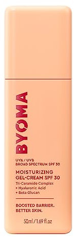 BYOMA SPF 30 Gel Moisturiser (50ml) Lightweight Gel-Cream with UVA/UVB Protection - Luminous Glow, No White Cast - SPF Moisturiser with Tri-Ceramide Complex