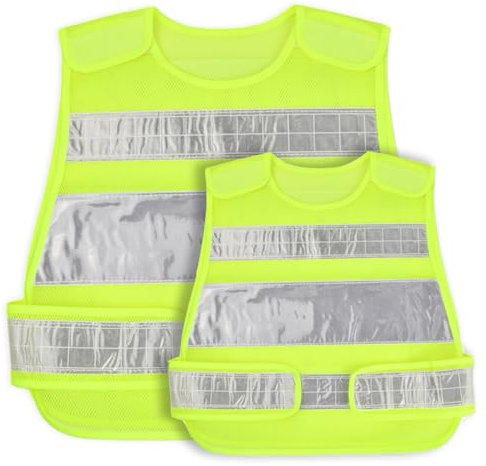 Gelb Reflektierende Sicherheitswesten, Warnweste mit Reflektierenden Streifen, High Visibility Reflective Safety Vest für Laufen Freien Joggen Wandern Radfahren (2 Stück, Kinder und Erwachsene)