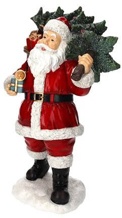 Keyhomestore- Babbo Natale con albero in Resina, Altezza cm 44, Diametro 20 cm, Decorazione Natalizia. Ideale Come soprammobile per mensole e mobili, Idea Regalo.
