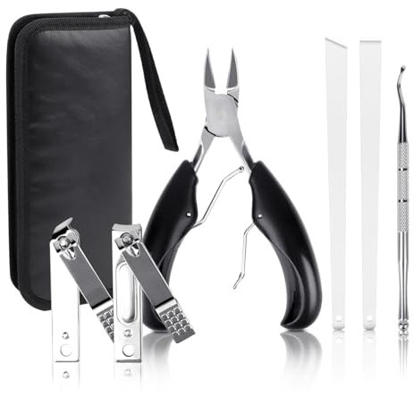 OWill Toe Nail Clippers for Thick Nails,7 PCS Toenail Clippers Set for Ingrown & Thick Nail, Professional Podiatrist Toe Nail Clippers and Ingrown Toenail Tool for Men Women (Black)