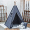 HOMECHIC Kinder Tipi Teepee Spielzelt Wigwam Grau Boho Pompons Bodenmatte 3 Kissen 110x110x150cm Traumfänger Premium