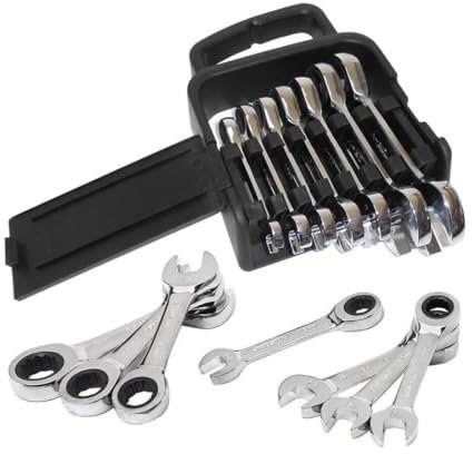 Kovalmax® Set 7 chiavi combinate a cricchetto chiave corte misure 8 10 11 13 14 17 19 cm