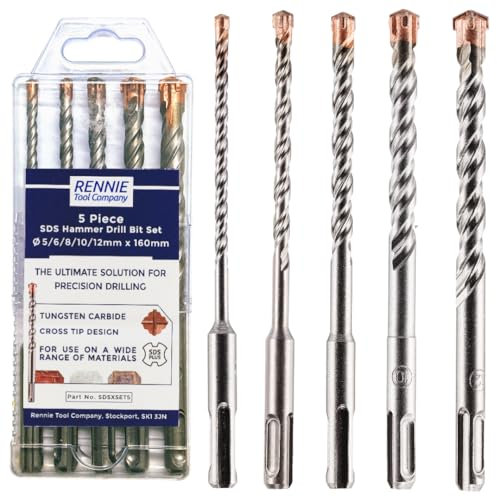 Set Of 5-5/6/8/10/12mm x 160mm Long SDS Plus High Performance Hammer Drill Bits Set, Professional TCT Tungsten Carbide Cross Tipped Masonry Drill Bit For Brick, Concrete, Stone, Granite