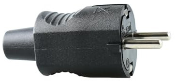Clavija de caucho negra 10/16A, resistente y duradera; ideal para conexiones eléctricas en exteriores y ambientes industriales.