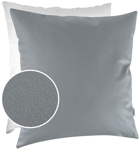 Kissenbezug Kunstleder Dekokissen Sofakissen Leder-Kissenbezüge Kissenhülle Kissen KUMO Hellgrau 50x50cm mit Füllung