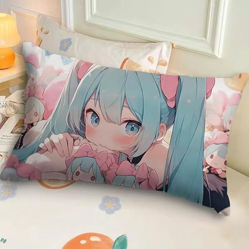 Zhongkaihua Miku Anime-Kissenbezug, rechteckig, 60 x 40 cm, für Sofa und Bett (Kissen innen nicht im Lieferumfang enthalten), Anime, Plüsch, weich, bedruckt, Heimdekoration