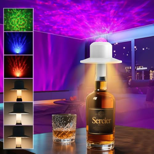 hzuisst Kabellose Flaschenlampe mit LED Sternenhimmel Projektor, Dimmbare Flaschenlampe Aufsatz Led, RGB Lampenschirm Flasche, Touch Tischleuchte Flaschen-Lampe für Innen, Außen, Restaurant, Bar