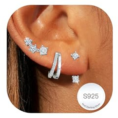 AVOTTO 3 Paar Ohrringe Ohrstecker Silber 925 Set für Damen Hypoallergen Silber Ohrstecker Huggie Hoops Ohrringe Stacks für mehrere Piercings