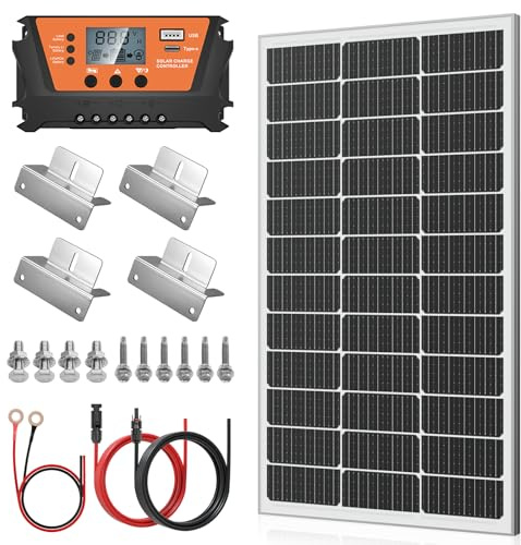Kit de panneaux solaires 120 W : module solaire monocristallin 120 W 12 V + contrôleur de charge solaire 30 A, câble solaire, pour batteries 12 V, système solaire, camping-car, caravane, bateau, carav