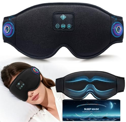 Bluetooth Sleep Mask Headphones, 3D Eye Mask with Headphone, Total Blackout, Breathable & Comfortable, Long Battery Life, Sleep Headphones for Travel, Nap, Shift Work & Sleeping
