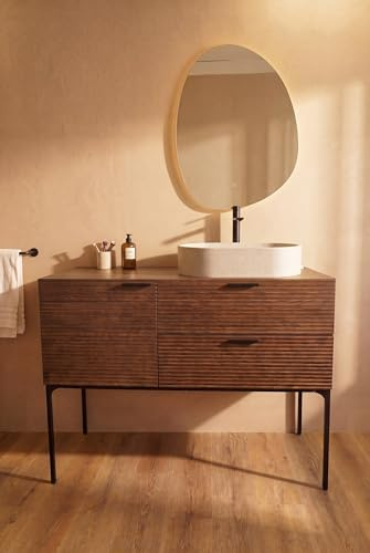 Meuble salle de bain suspendu ou sur pieds HARRY pour vasque à poser L120 x H88 x P52 cm couleur noyer BASS en contreplaqué | 2 tiroirs/1 placard| pieds & fixations murales inclus | vasque non fournie