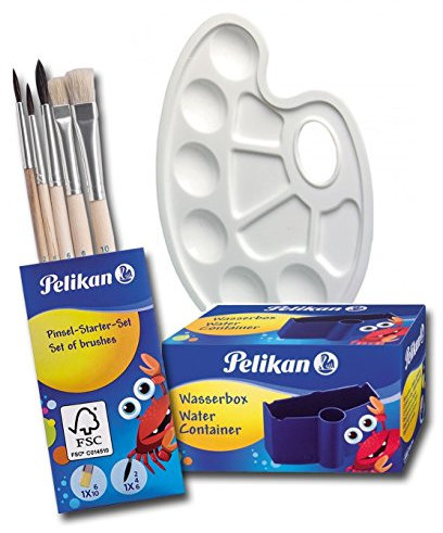 Pelikan 718163 - Pinsel Starter- Komplettset (3 Haarpinsel, 2 Borstenpinsel,1 Mischpalette, 1 Wasserbox)