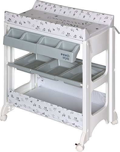 ib style ISA 2-in-1 Wickeltisch mit Badewanne, mobile Wickelkombination, Rollbar, große Aufbewahrungsfläche, Wickelkommode für Babys Kleinkinder, Metric Giraffe Grau