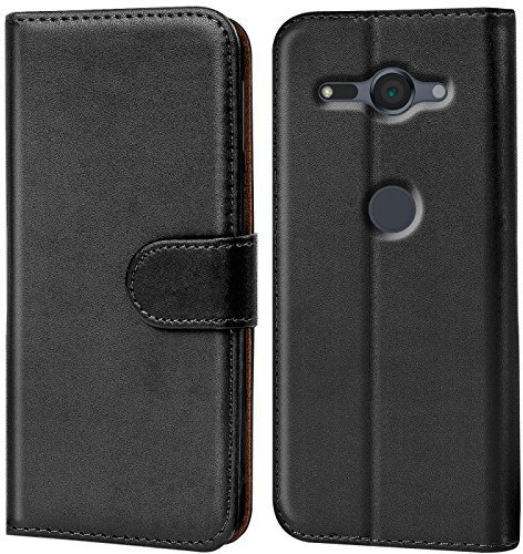 Verco Handyhülle für Sony XZ2 Compact Hülle, Schutzhülle für Sony Xperia XZ2 Compact Tasche PU Leder Flip Case Brieftasche - Schwarz