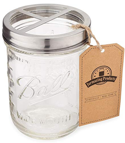 Jarmazing Products Mason Jar Toothbrush Holder - with 16 Ounce Ball Mason Jar – Made from Rust-Proof Stainless Steel