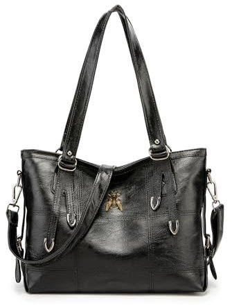 AINUOEY Damen Taschen Handtasche Frauen Elegant Tasche Henkeltasche Vintage PU-Leder 76608 1-teilig set Schwarz