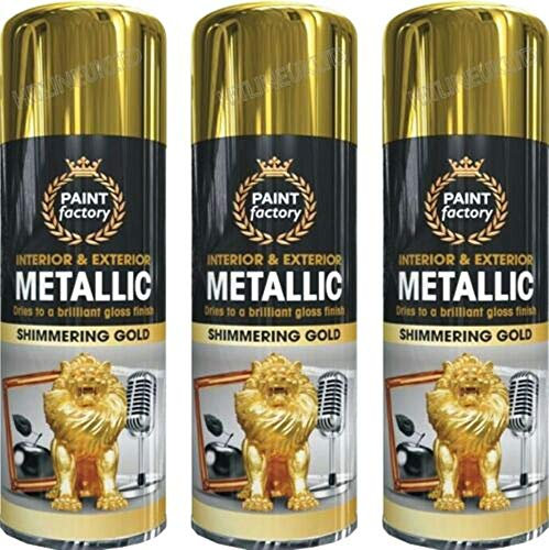 HLU 3 x Metallic Shimmering Gold Spray Paint Interior & Exterior Aerosol Can 400ml