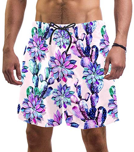 Eslifey Herren Strandshorts Sukkulente Kaktus Badehose elastisch Badeanzug Boardshorts für Herren, L Gr. XXL, multi