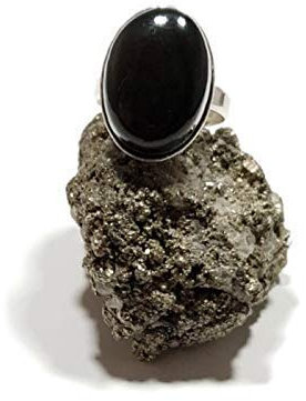925 Silber Ring mit Schwarzer Obsidian (Naturstein) 18x13mm - Alle Größen von festen oder verstellbaren Ringen, von XS bis XXXL, für Männer für Frauen - Kostenlose Geschenkbox