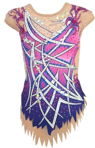 LIUHUO Body da ginnastica ritmica per ragazze di design personalizzato con diamanti stampa body da ginnastica per bambini, Viola, Small