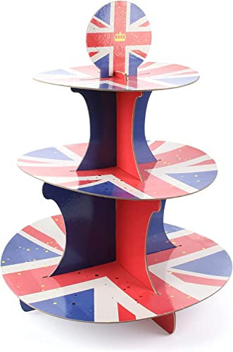 Union Jack Cake Stand - Pack of 1-3-Tier Cake Stand with Union Jack Flag Design - Perfect for Jubilee King's Coronation Street Parties and Events